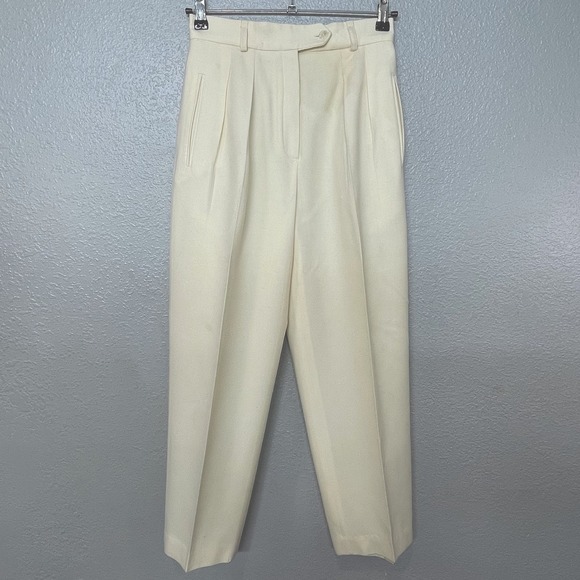 Vintage Liz Claiborne Women's Pants Beige Pleated Straight Leg 100 % Wool Size 6 - Picture 1 of 6